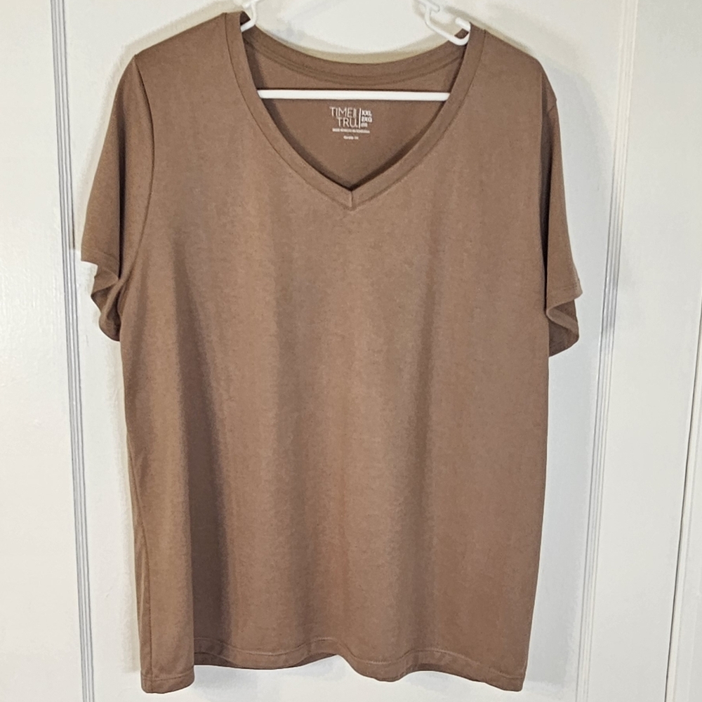 Casual Tan Brown V-Neck Tee